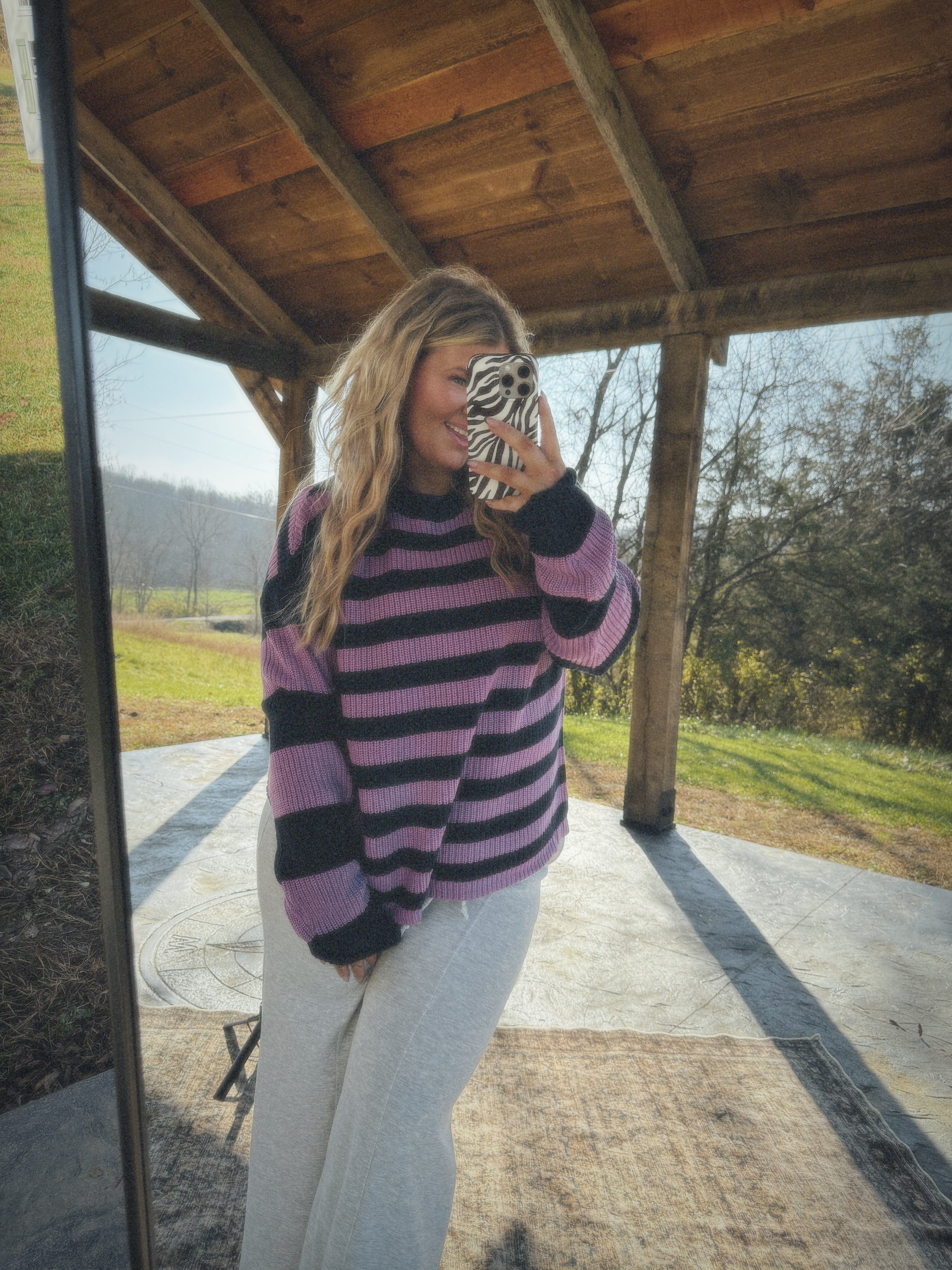Lilac + navy sweater