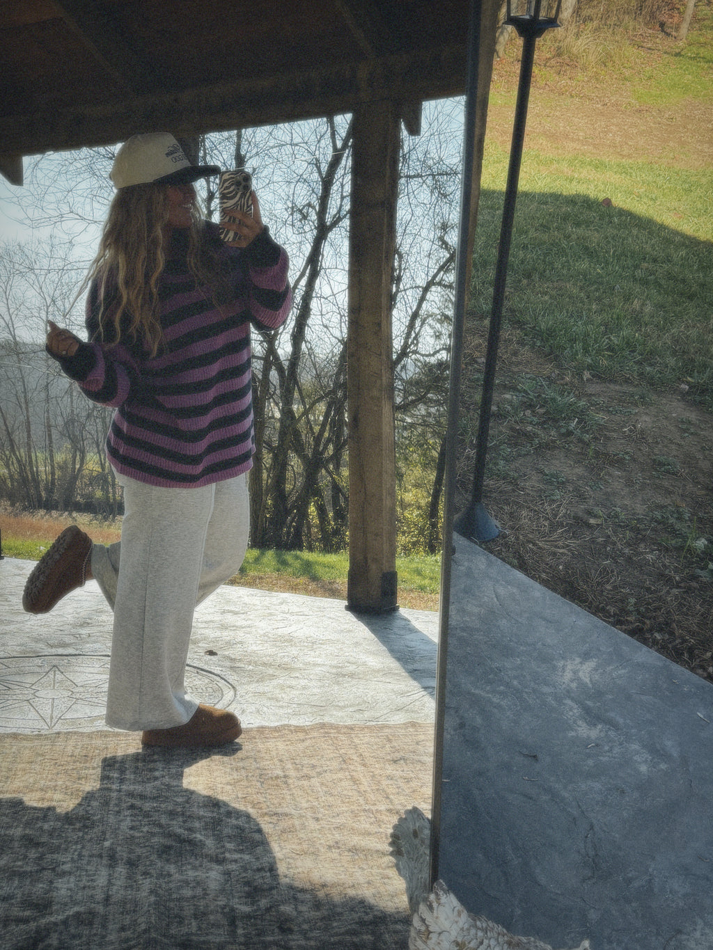 Lilac + navy sweater
