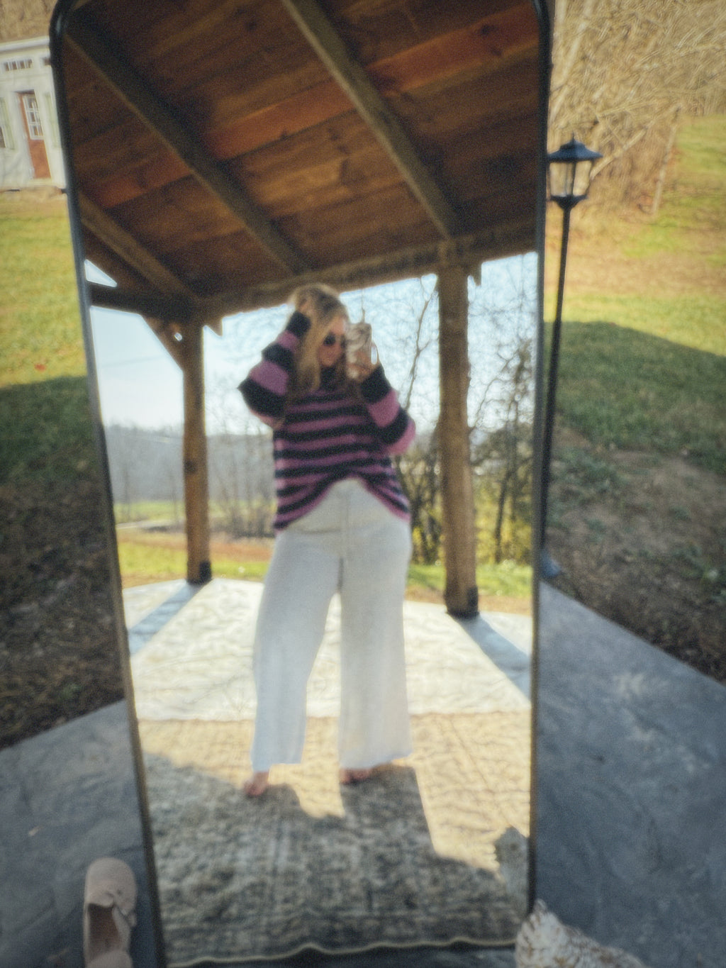 Lilac + navy sweater